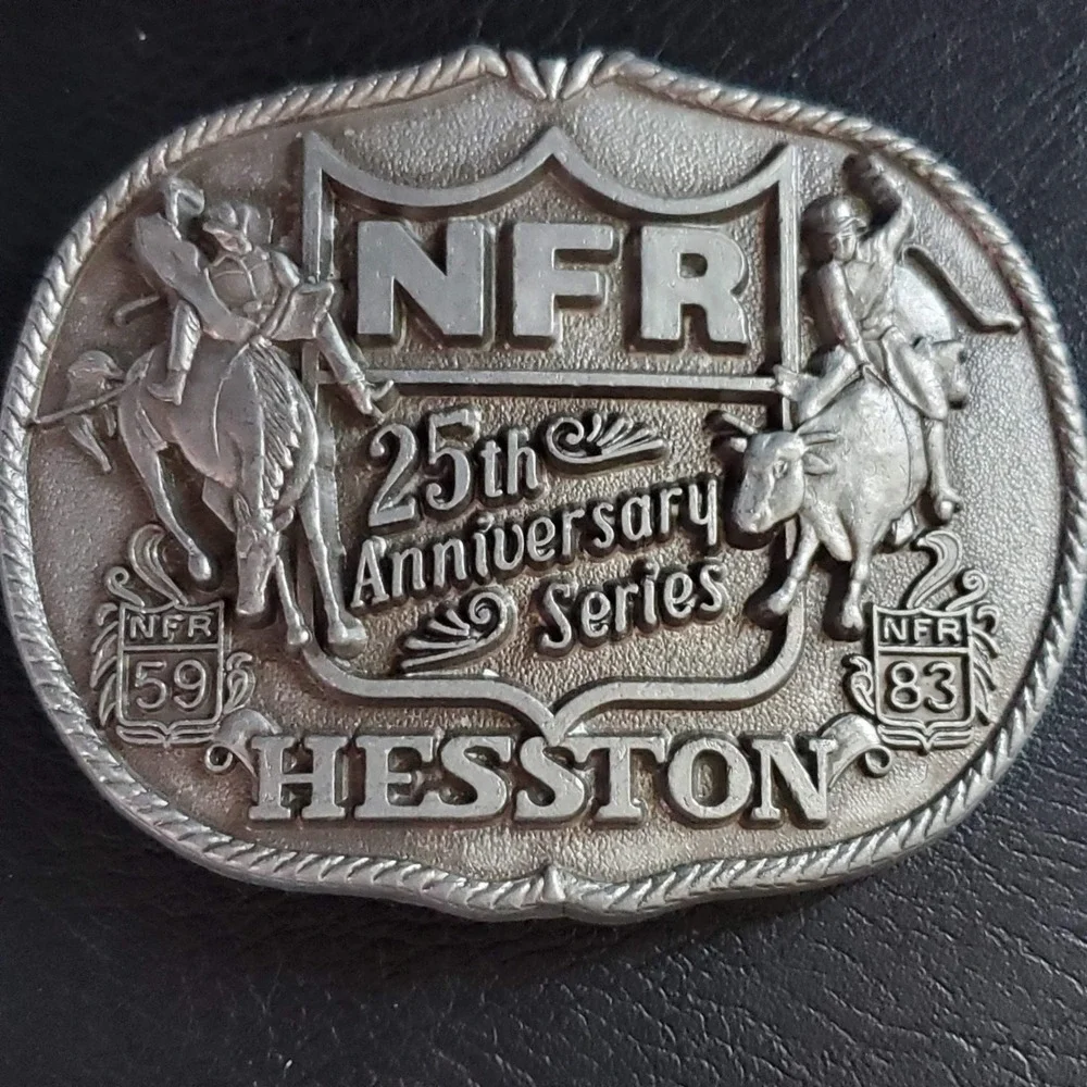 Hesston NFR 25th Anniversary Series 1983 Belt Buckle First Edition Rodeo Pewter